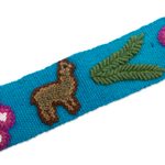 Embroidered belt, 'Llama Cavalcade' - Turquoise Cloth Belt Embroidered with Llamas and Flowers
