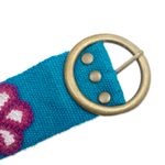 Embroidered belt, 'Llama Cavalcade' - Turquoise Cloth Belt Embroidered with Llamas and Flowers