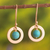 Gold plated dangle earrings, 'Blue-Green Universe' - 24K Gold Plated Circle Earrings with Reconstituted Turquoise thumbail