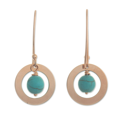 24K Gold Plated Circle Earrings with Reconstituted Turquoise