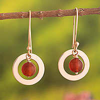 Carnelian dangle earrings, 'Morning Mars' - Dangle Earrings with Carnelian Beads and 24k Gold Plating