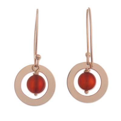 Dangle Earrings with Carnelian Beads and 24k Gold Plating