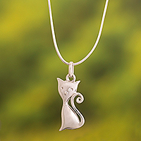 Sterling silver pendant necklace, 'Vain Kitty'