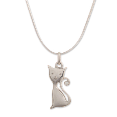 Collar colgante de plata esterlina - Collar con colgante de gato con cadena de serpiente en plata de ley