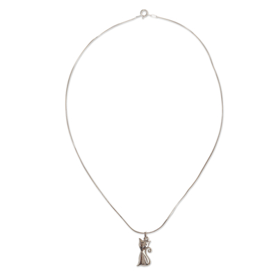 Collar colgante de plata esterlina - Collar con colgante de gato con cadena de serpiente en plata de ley