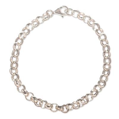 Modern Classic Peruvian Sterling Silver Rolo Chain Bracelet
