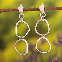 Sterling silver dangle earrings, 'Freehand Loops' - Double Loop Dangle Earrings in Sterling Silver from Peru