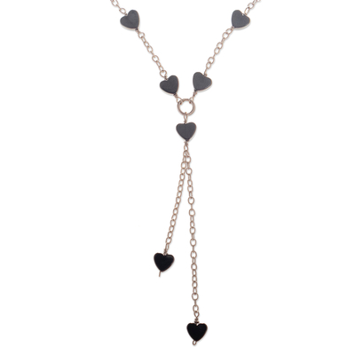 Hematite Hearts and Fine Silver Chain Necklace from Peru