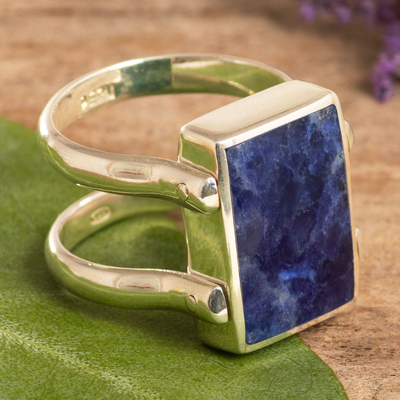 Reversible chrysocolla and sodalite cocktail ring, 'Mood Change' - Chrysocolla and Sodalite Reversible Cocktail Ring from Peru