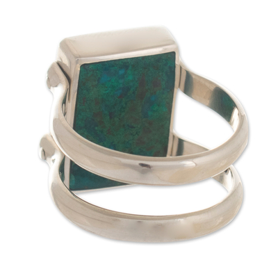 Reversible chrysocolla and sodalite cocktail ring, 'Mood Change' - Chrysocolla and Sodalite Reversible Cocktail Ring from Peru