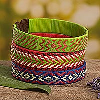 Natural fiber cuff bracelets, 'Rainbow Colombian Geometry' (set of 3)