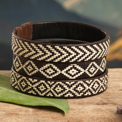 Natural fiber cuff bracelets, Brown Colombian Geometry (set of 3)