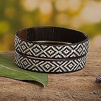 Natural fiber cuff bracelets, 'Brown Colombian Geometry' (pair) - Brown Cuff Bracelets Woven with Colombian Cane Fiber (Pair)