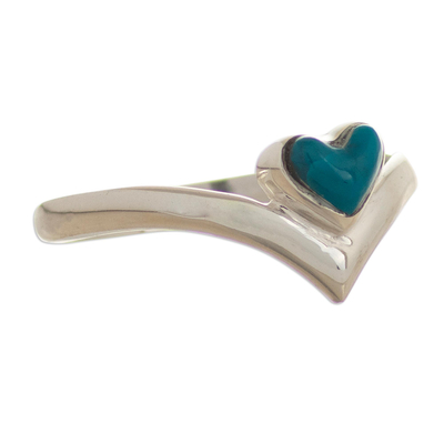 Chrysocolla and 950 Silver Cocktail Ring with Heart Shape