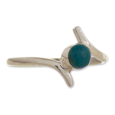 Chrysocolla cocktail ring, 'Peruvian Wave' - Chrysocolla and 950 Silver Cocktail Ring from Peru