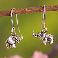 Silver dangle earrings, 'Elephant Talk' - 950 Silver Large Eared Elephant Dangle Earrings from Peru