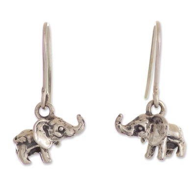 950 Silver Large Eared Elephant Dangle Earrings from Peru