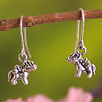 Silver dangle earrings, 'Peruvian Pegasus' - 950 Fine Silver Baby Pegasus Dangle Earrings from Peru