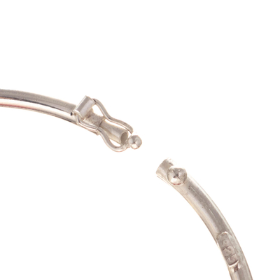Sterling silver bangle bracelet, 'Vintage Snap' - 925 Sterling Silver Hinged Bracelet with Antiqued Accents