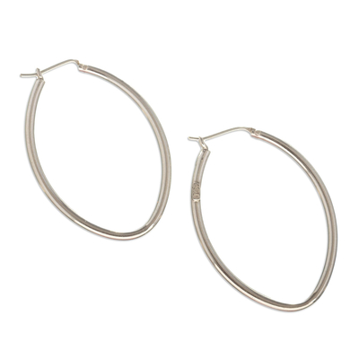 925 Sterling Silver Ellipse Hoop Earrings from Peru