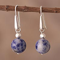 Sodalite dangle earrings, 'Gentle Globe' - Sodalite Sphere Dangle Earrings with Sterling Silver
