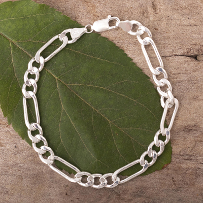 Sterling silver chain bracelet, 'San Borja Links' - Sterling Silver Long and Short Link Chain Bracelet