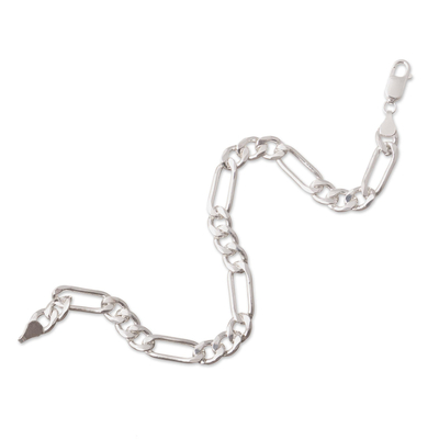 Pulsera de cadena de plata de ley - Pulsera de cadena de eslabones largos y cortos de plata esterlina