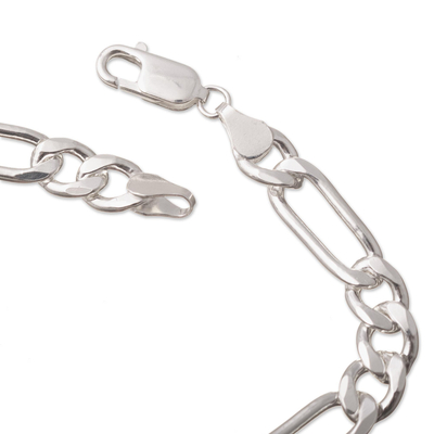 Sterling silver chain bracelet, 'San Borja Links' - Sterling Silver Long and Short Link Chain Bracelet