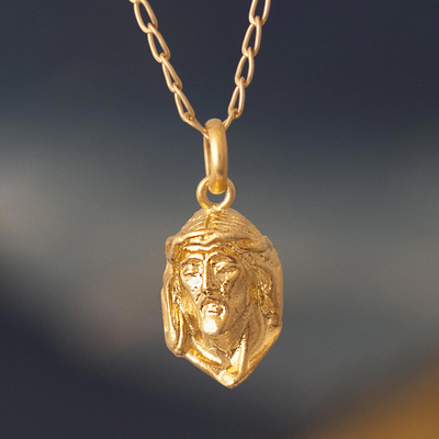 Vergoldete Halskette mit Anhänger - Halskette aus 18 Karat vergoldetem Sterlingsilber mit Christus-Anhänger