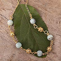 Opal station necklace, 'Alternating Orbs'