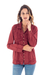 Cotton blouse, 'Lily of the Incas in Burgundy' - Embellished All-Cotton Blouse from Peru (image 2d) thumbail