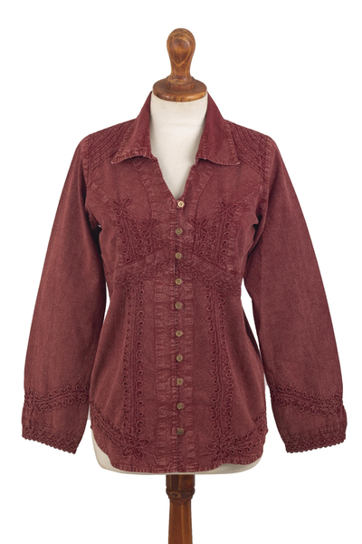 Baumwollbluse - Verzierte Bluse aus reiner Baumwolle aus Peru