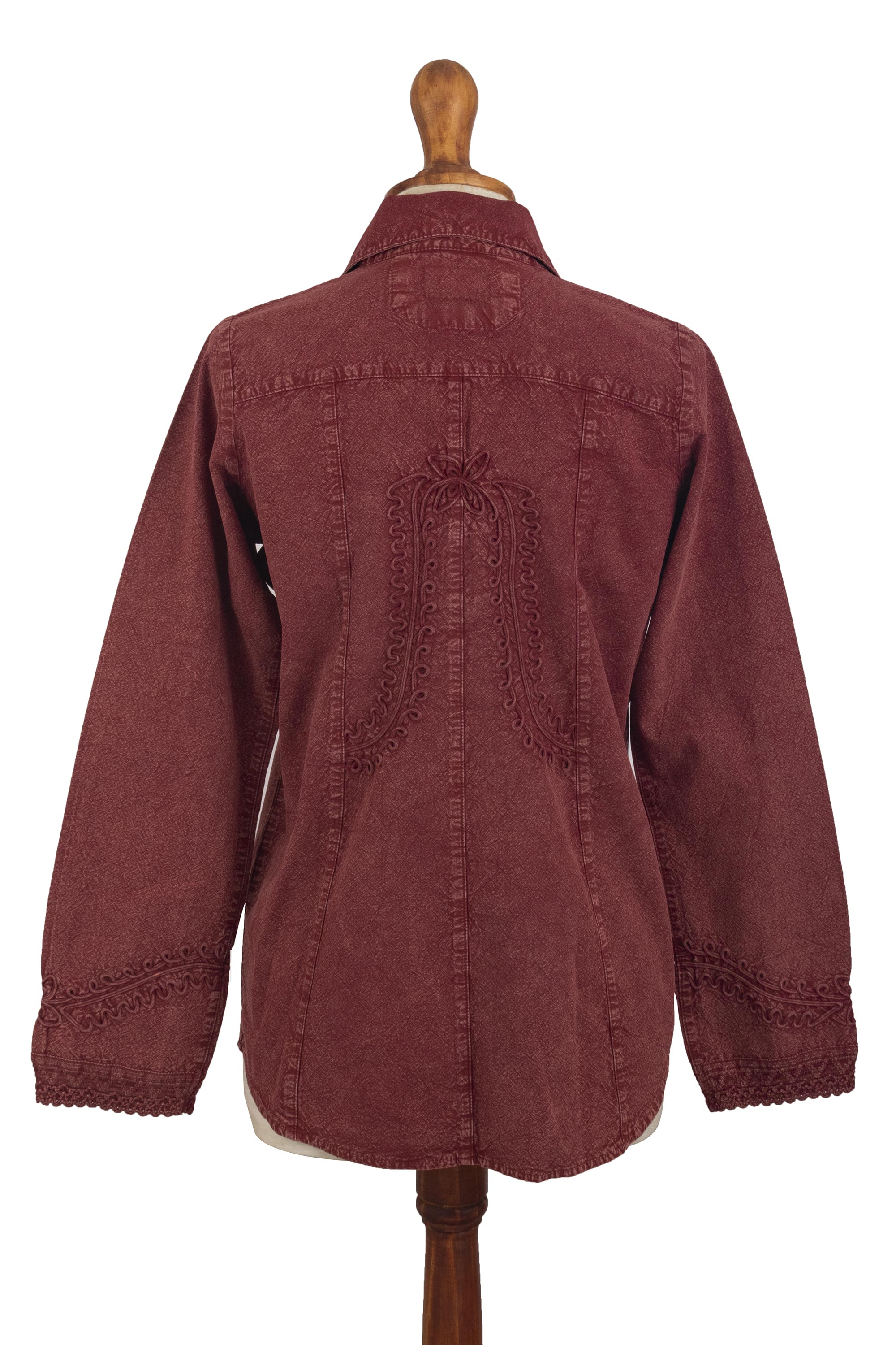 Embellished All-Cotton Blouse from Peru - Lily of the Incas in Burgundy ...