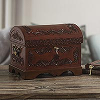 Leather and wood chest, 'Peruvian Treasure'