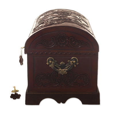 Leather and wood chest, 'Peruvian Cache' - Leather Overlaid Wood Chest in Colonial Style from Peru
