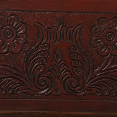 Leather and wood chest, 'Peruvian Cache' - Leather Overlaid Wood Chest in Colonial Style from Peru