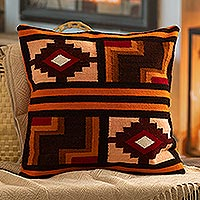 Wool cushion cover, 'Andean Squares' - 100% Wool Cushion Cover from Peru with Four Square Design
