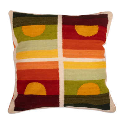 100% Wool Cushion Cover with Four Solar-Themed Panels