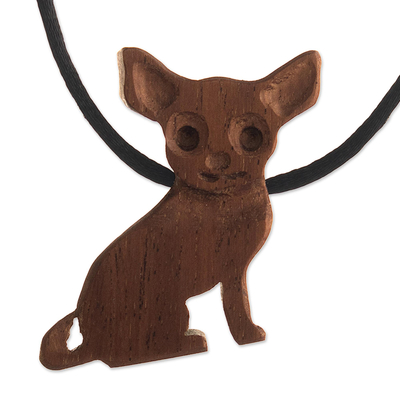 Small Dog Pendant of Aguano Wood on Black Nylon Cord