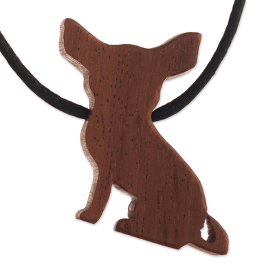 Wood pendant necklace, 'Little Chihuahua' - Small Dog Pendant of Aguano Wood on Black Nylon Cord
