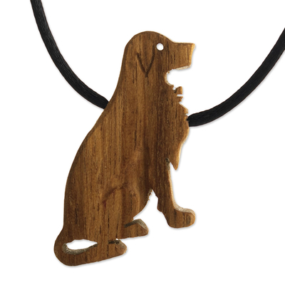 Tropical Wood Pendant of a Retriever Dog on a Black Cord