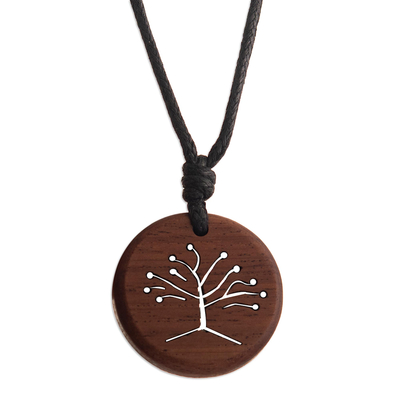 Wavy Branch Tree Pendant Necklace with Black Cotton Cord