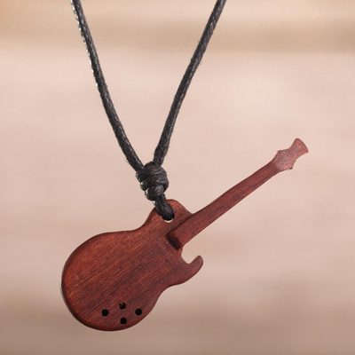 Wood pendant necklace, 'Balsam Rock' - Balsam Wood Modern Guitar Pendant Necklace from Peru