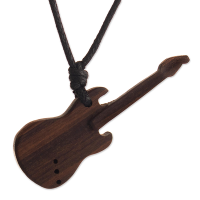 Guayacan Wood Electric Guitar Pendant on a Black Cord