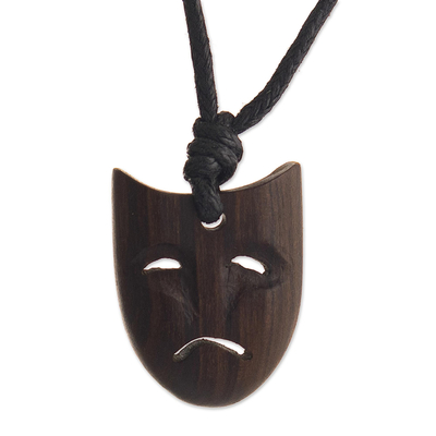 Greek Tragedy Mask Pendent of Tropical Wood from Peru