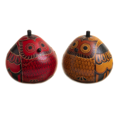 Decorative Owl Figures of Dried Mate Gourds from Peru (Pair)