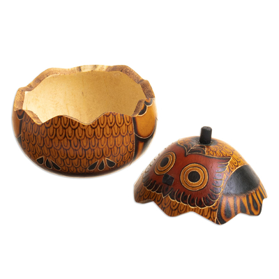 Dekorative Schachteln aus getrocknetem Mate-Kürbis, (Paar) - Dekorative Eulenfiguren aus getrocknetem Mate-Kürbissen aus Peru (Paar)