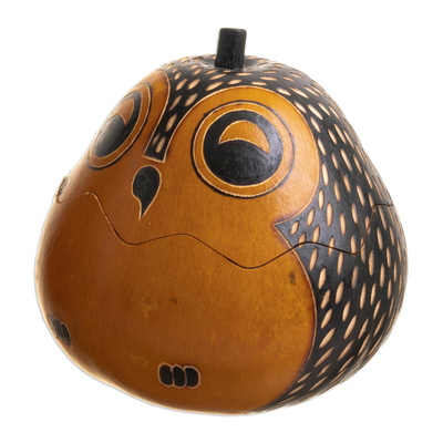 Dried mate gourd decorative boxes, 'Singing Owls' - Decorative Owl Figures of Dried Mate Gourds from Peru (Pair)
