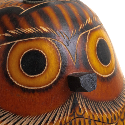 Schmuckdose aus getrocknetem Mate-Kürbis, 'Owl's Wisdom' (Eulenweisheit) - Getrockneter Mate-Kürbis Dekorativer Behälter mit Eulenmotiv