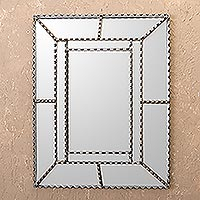 Wall mirror, 'Elegant Shine' - Wall Mirror Framed in Mirror Sections with Wood Backing